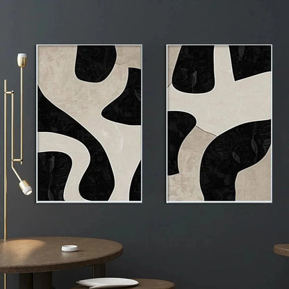 BLACK & BEIGE ABSTRACT DIPTYCH: Abstract Painting Set of 2, Vertical Wall Art | rolled canvas, ready for custom framing