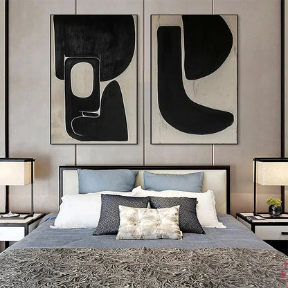 BLACK & BEIGE ABSTRACT DIPTYCH II: Abstract Painting Set of 2, Vertical Wall Art | Abstract mood, soft natural light studio shot
