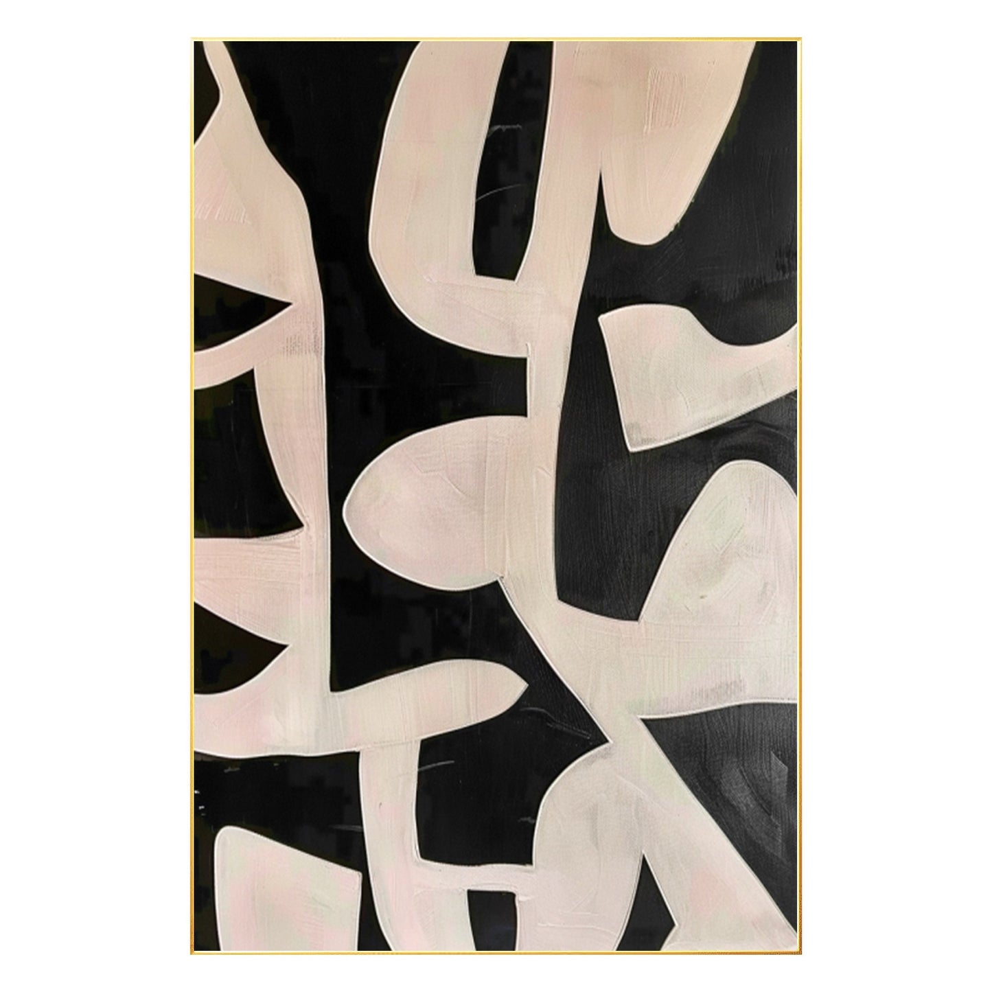 Black Beige Geometric Texture Art: Extra Large Framed Canvas Painting #7