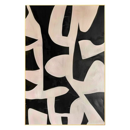 Black Beige Geometric Texture Art: Extra Large Framed Canvas Painting #7
