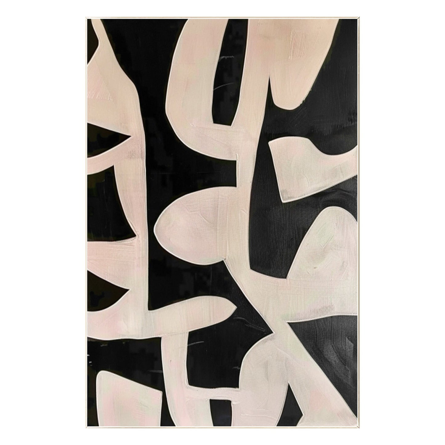 Black Beige Geometric Texture Art: Extra Large Framed Canvas Painting #8