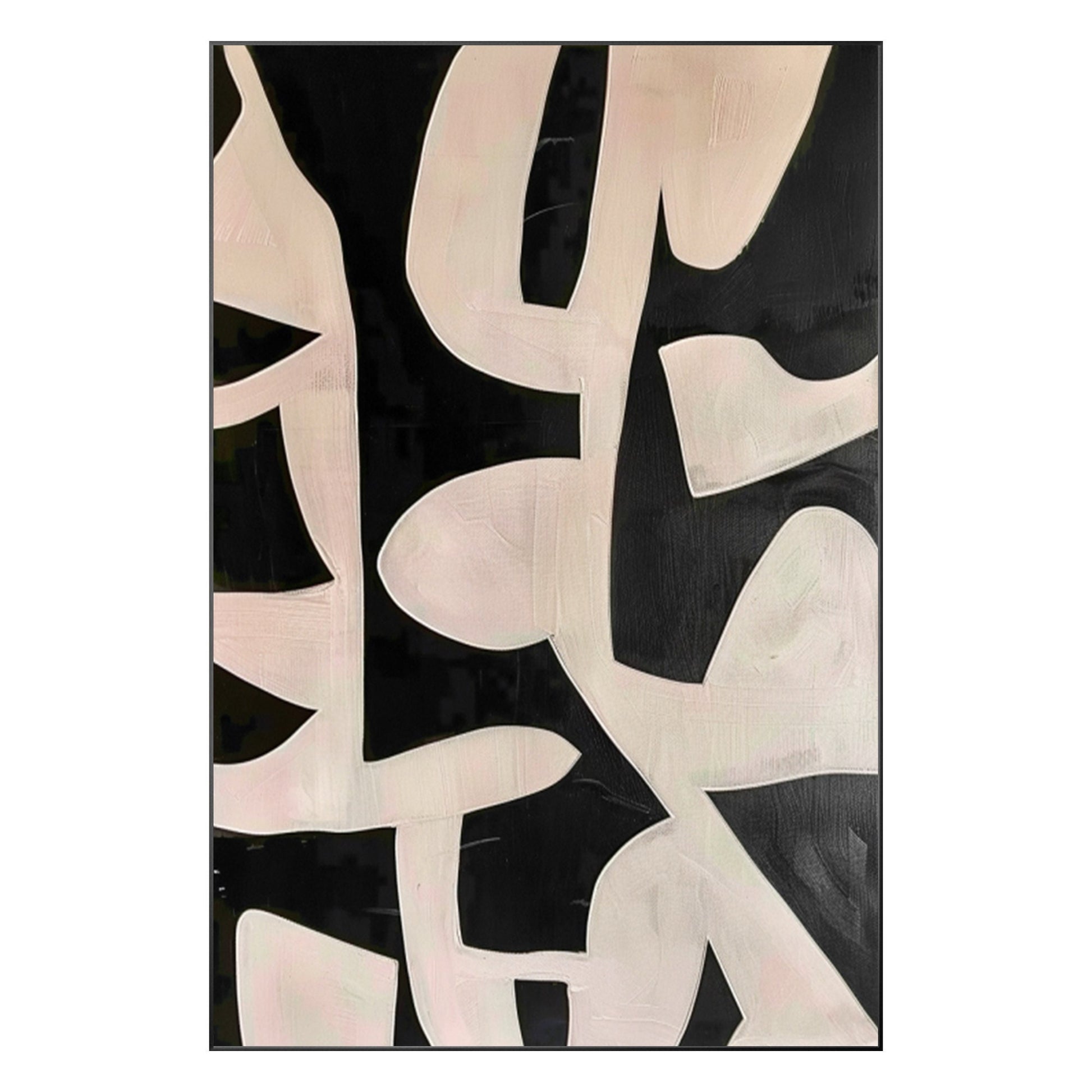 Black Beige Geometric Texture Art: Extra Large Framed Canvas Painting #9