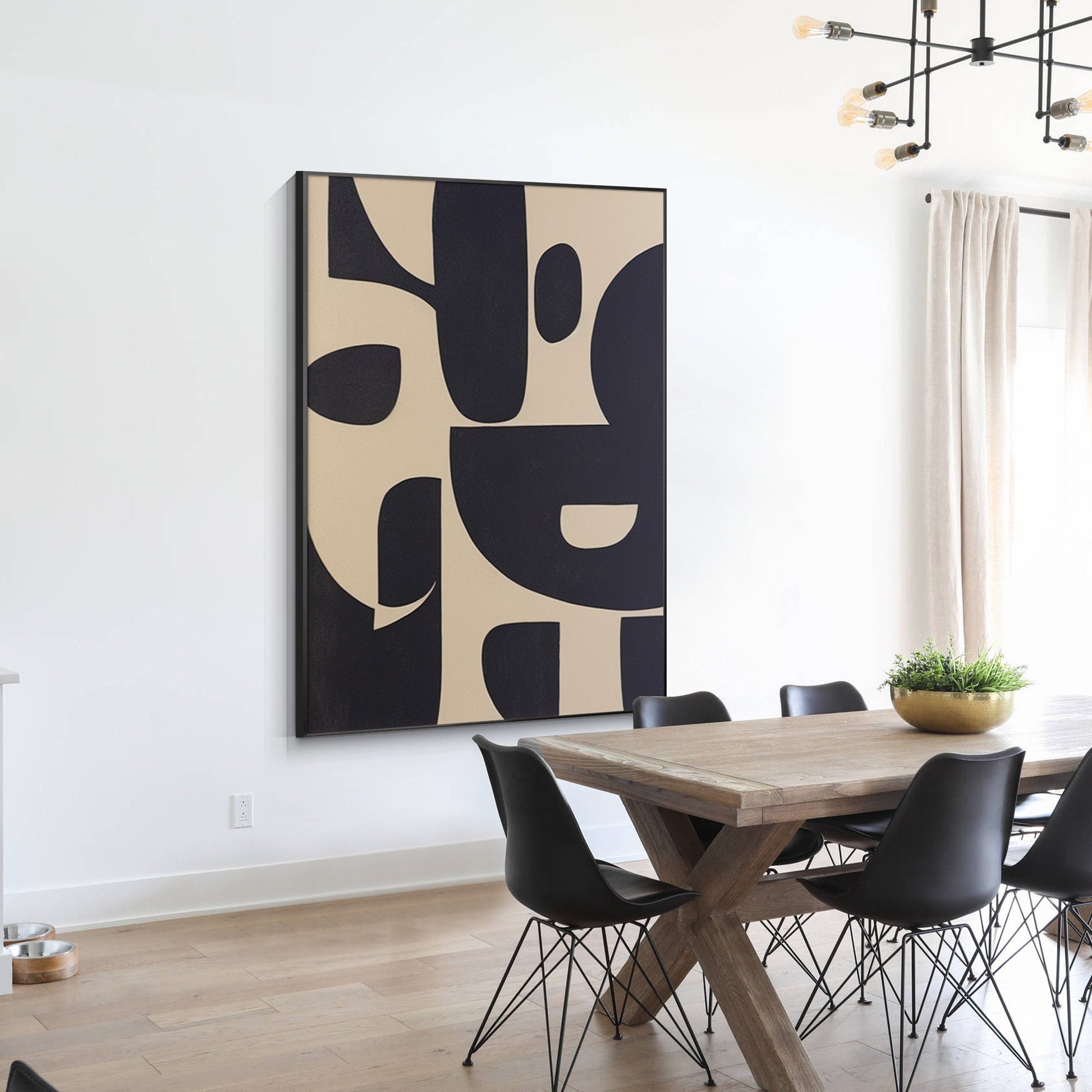 Black Beige Geometric Texture Art: Extra Large Minimalist Canvas Painting #2