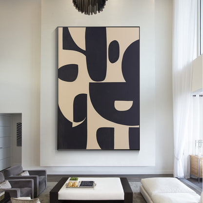 Black Beige Geometric Texture Art: Extra Large Minimalist Canvas Painting #4