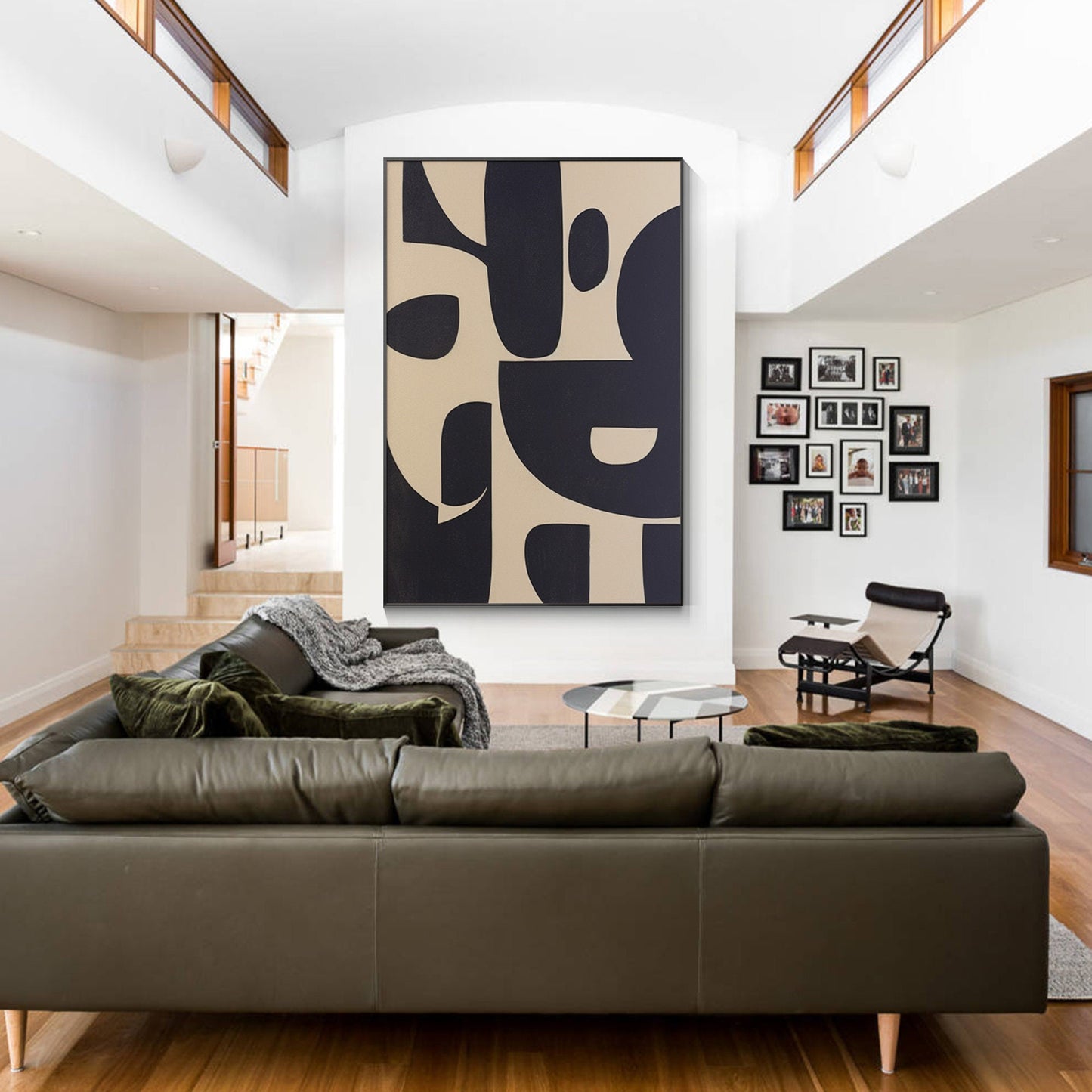 Black Beige Geometric Texture Art: Extra Large Minimalist Canvas Painting #5