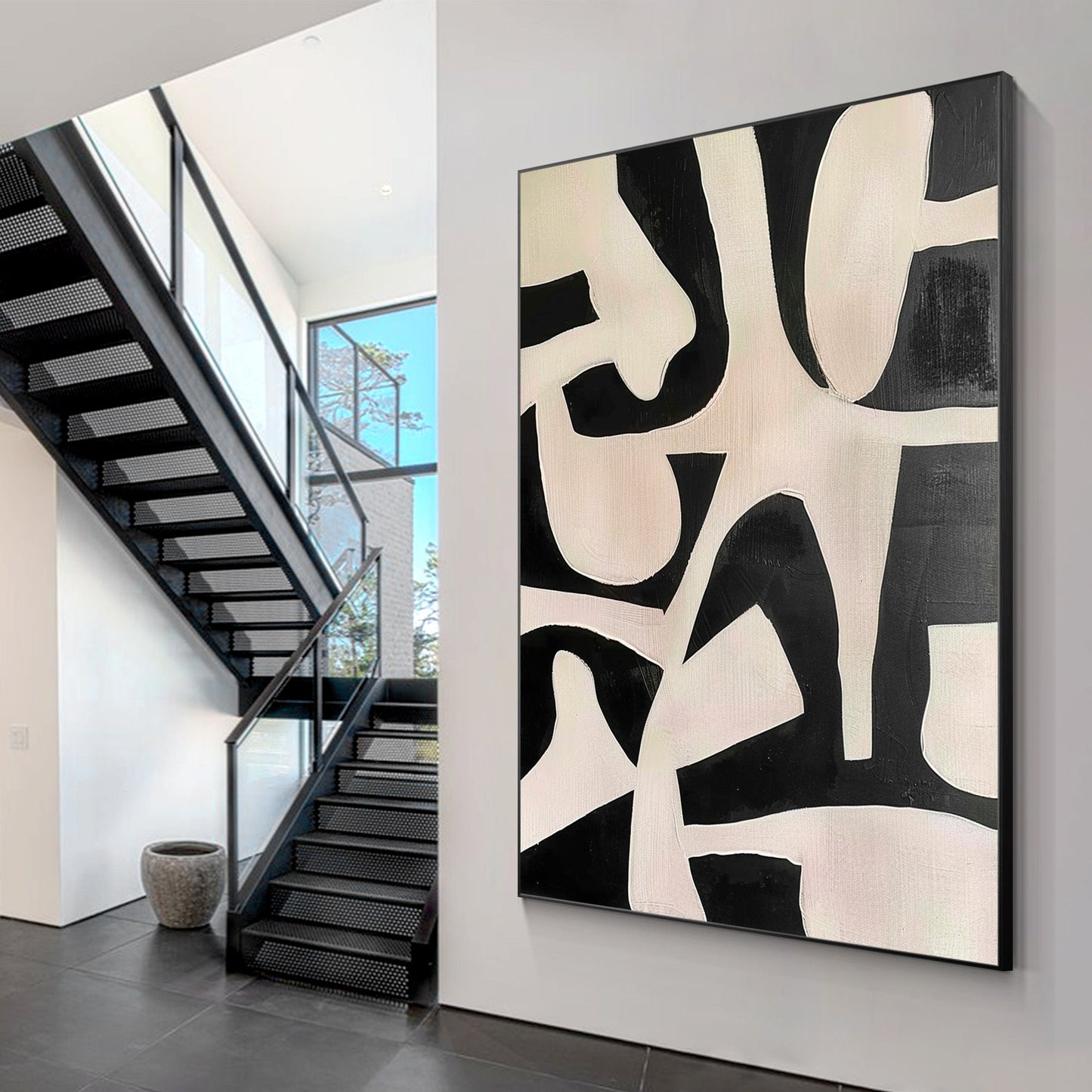 Black Beige Geometric Texture Art: Modern Minimalist Acrylic Painting #2