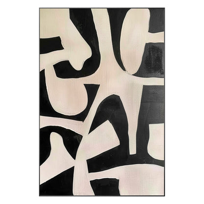Black Beige Geometric Texture Art: Modern Minimalist Acrylic Painting #12