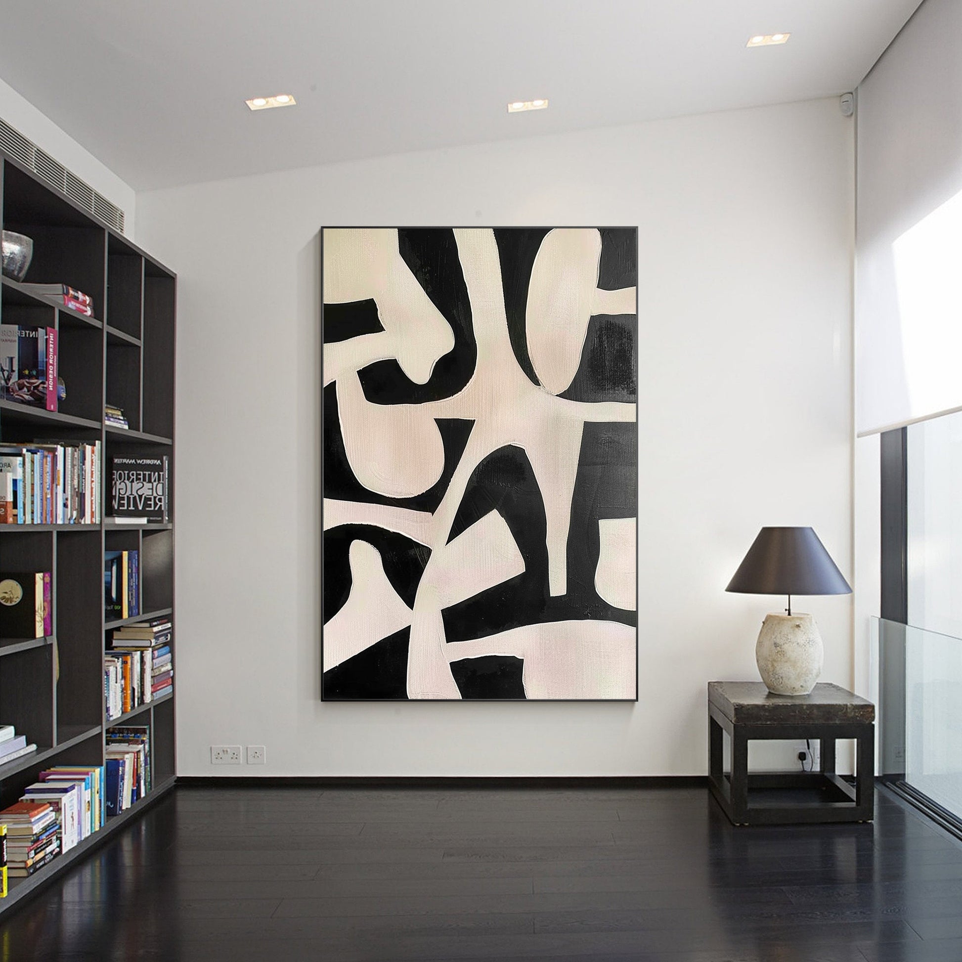 Black Beige Geometric Texture Art: Modern Minimalist Acrylic Painting #3