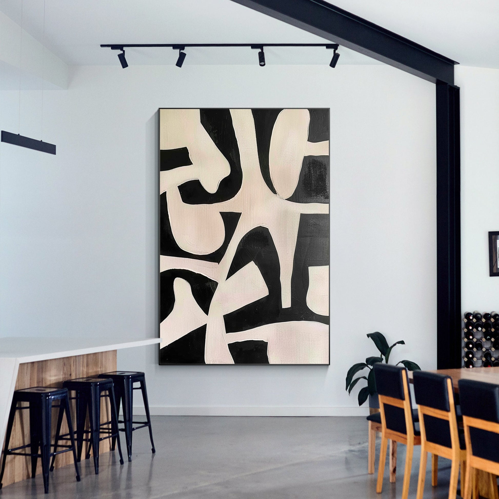 Black Beige Geometric Texture Art: Modern Minimalist Acrylic Painting #4