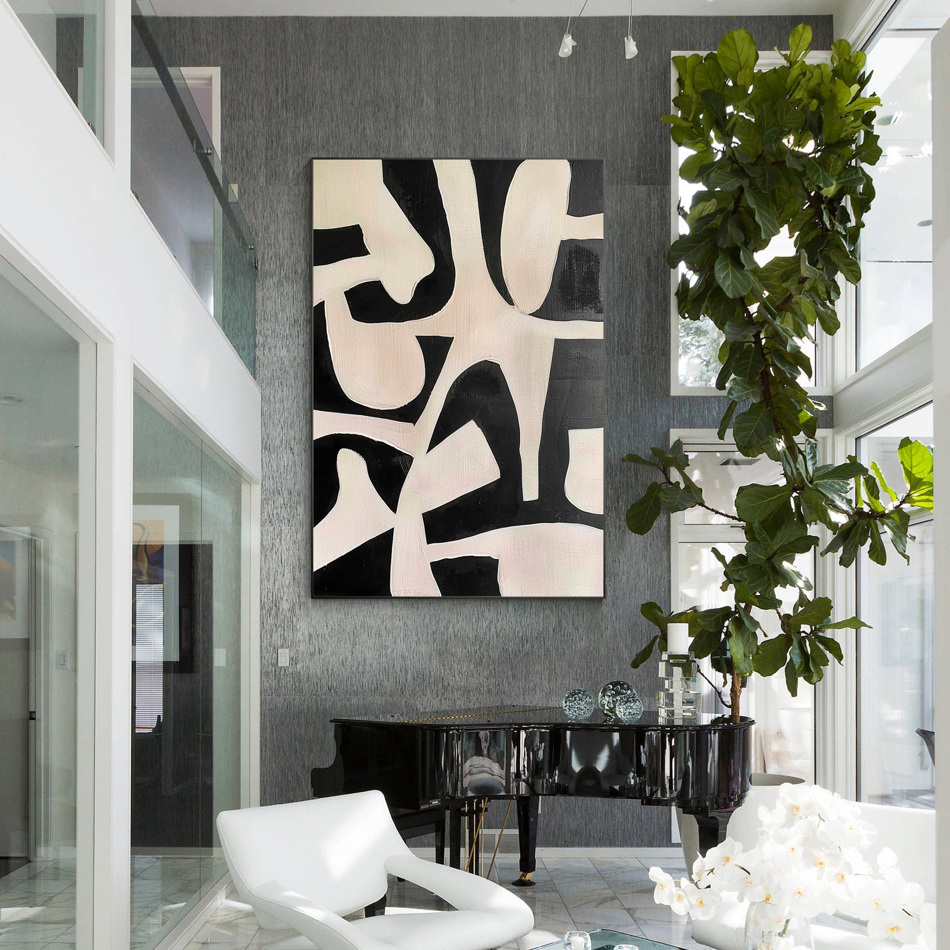 Black Beige Geometric Texture Art: Modern Minimalist Acrylic Painting #5