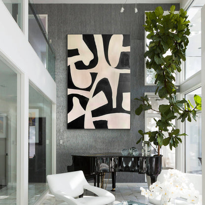Black Beige Geometric Texture Art: Modern Minimalist Acrylic Painting #5