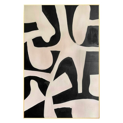 Black Beige Geometric Texture Art: Modern Minimalist Acrylic Painting #10