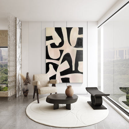 Black Beige Geometric Texture Art: Modern Minimalist Acrylic Painting #1