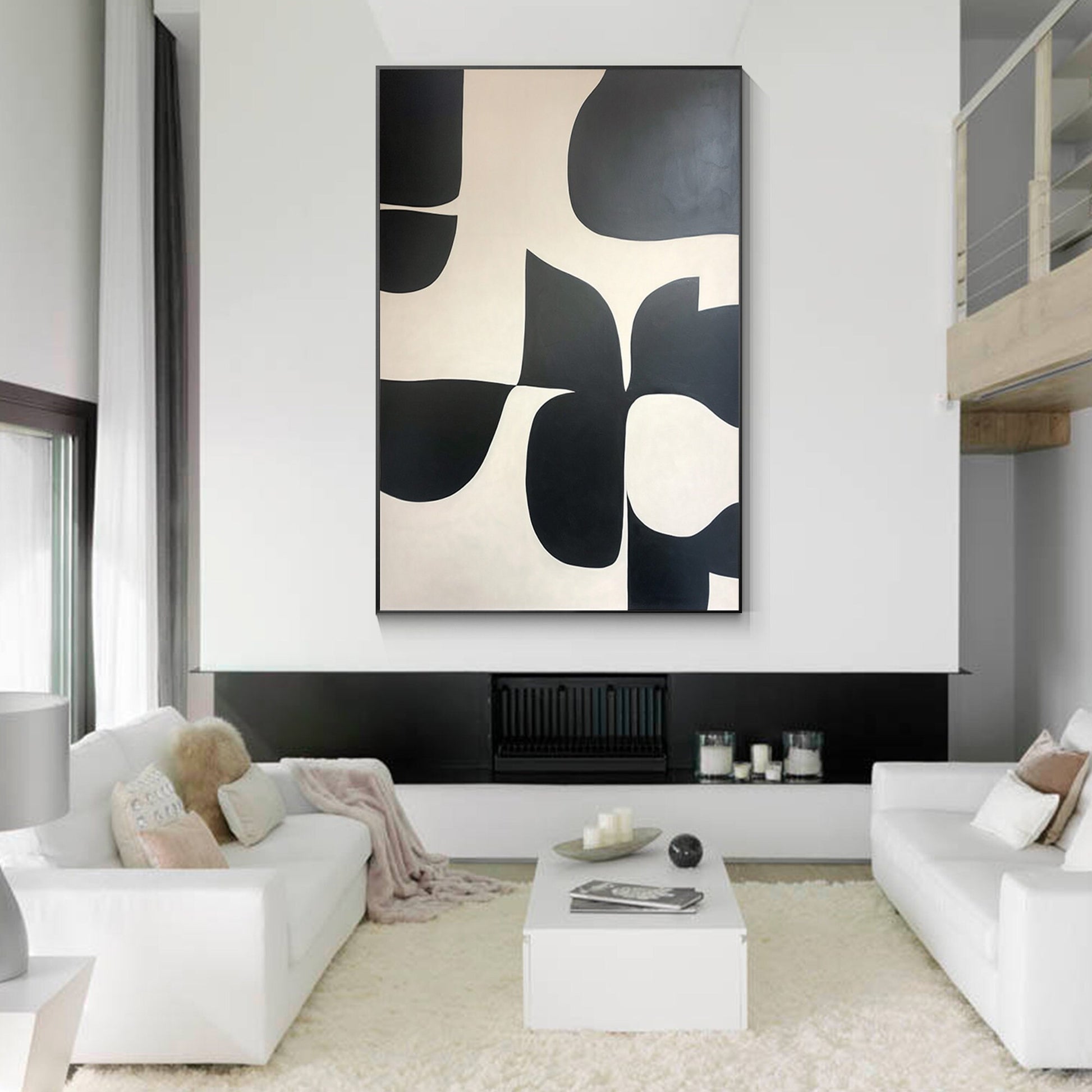 Black Beige Texture Art: Extra Large Geometric Canvas Painting #4