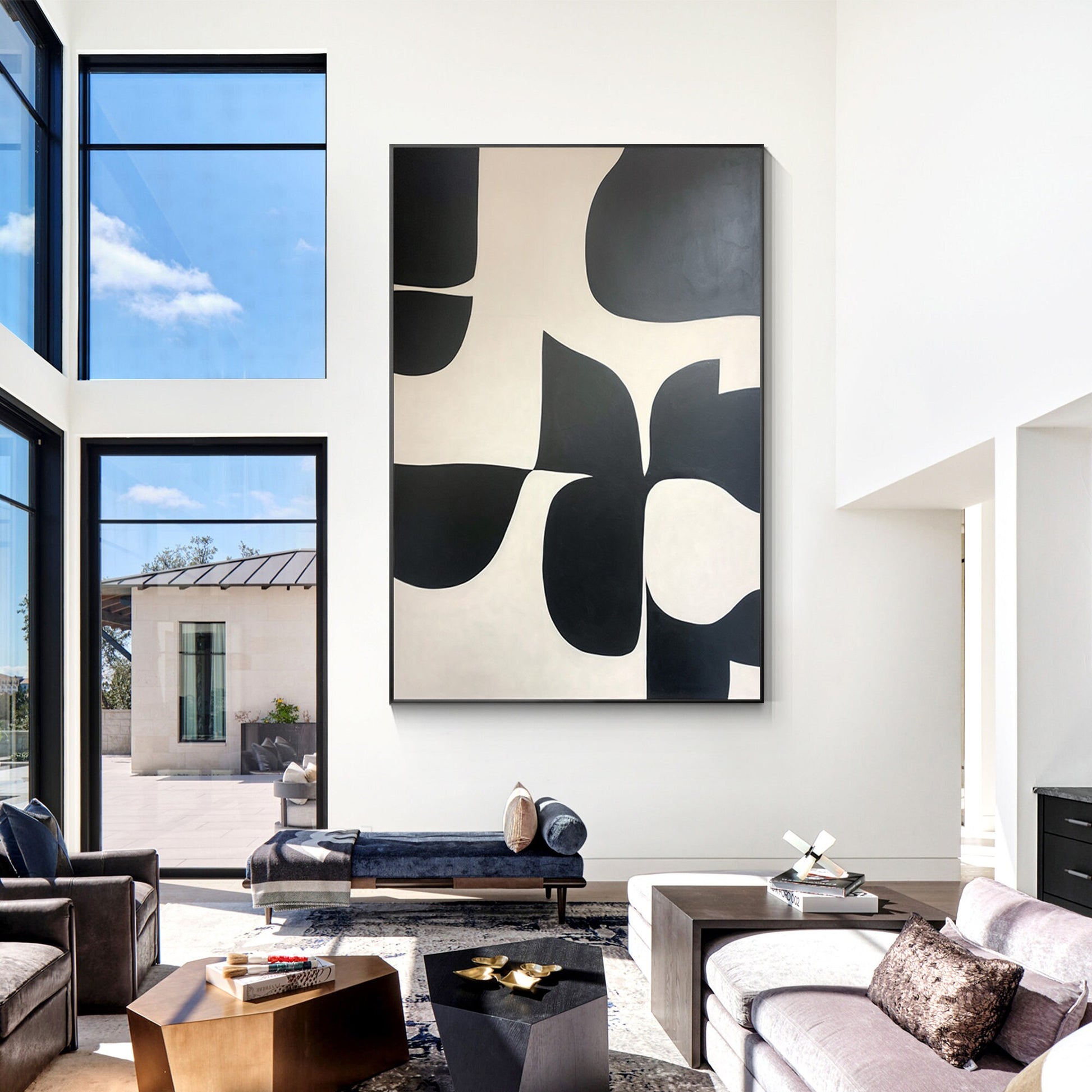Black Beige Texture Art: Extra Large Geometric Canvas Painting #5