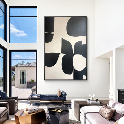 Black Beige Texture Art: Extra Large Geometric Canvas Painting #5