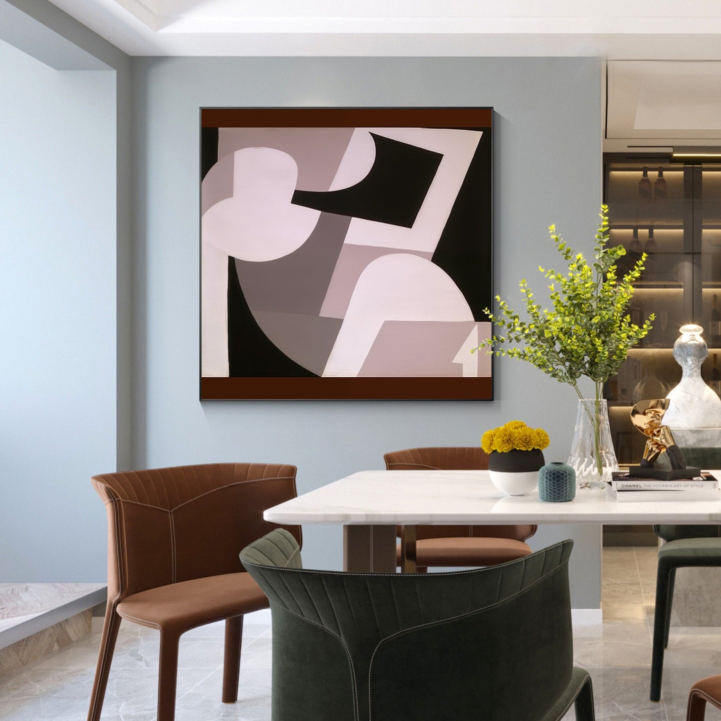 Black Brown Geometric Painting Original Painting Canvas, Square Organic Shap Art #3