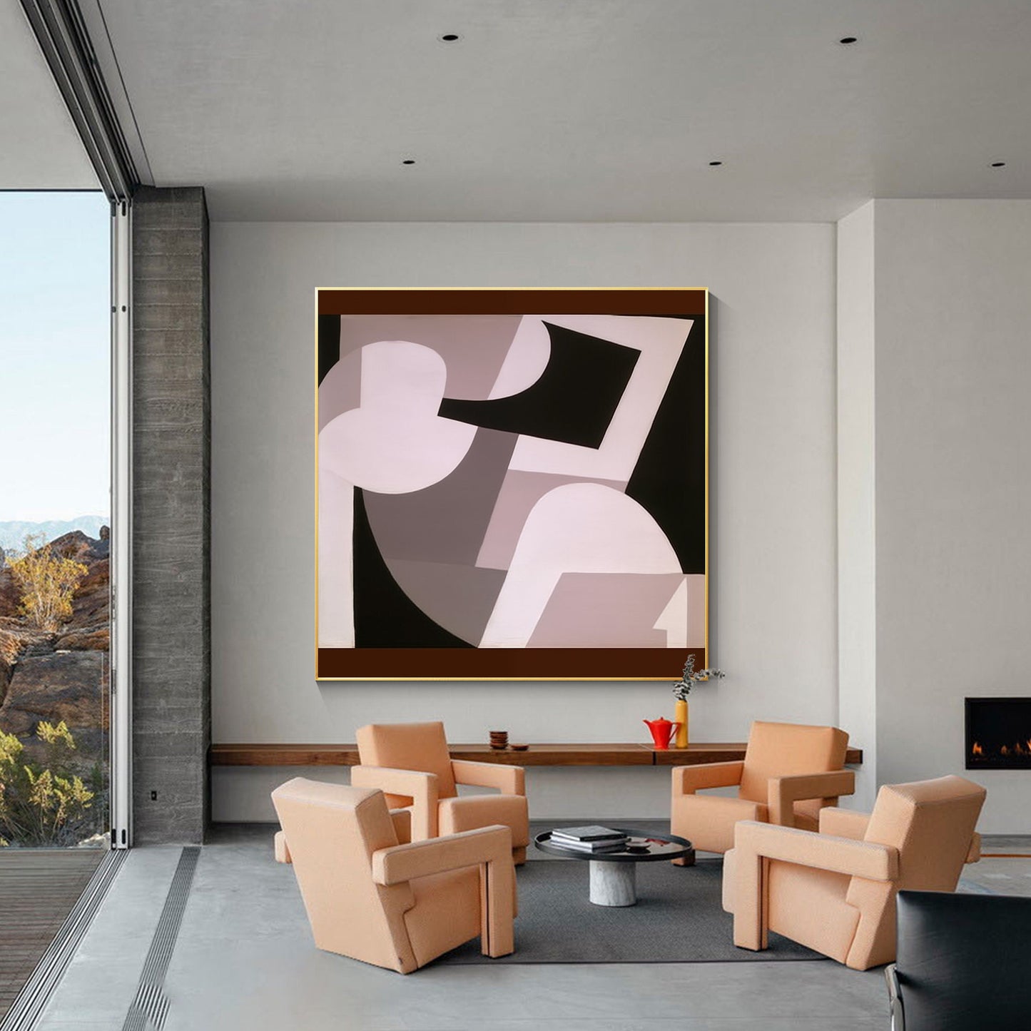 Black Brown Geometric Painting Original Painting Canvas, Square Organic Shap Art #4