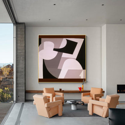 Black Brown Geometric Painting Original Painting Canvas, Square Organic Shap Art #4