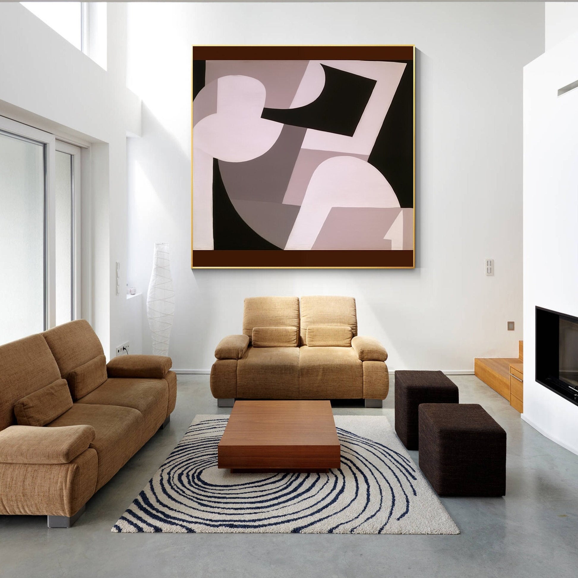 Black Brown Geometric Painting Original Painting Canvas, Square Organic Shap Art #1