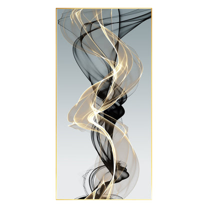 Black Gold Abstract Wall Art Vertical Canvas, Modern Swirl Ribbon Artwork, Luxur #7