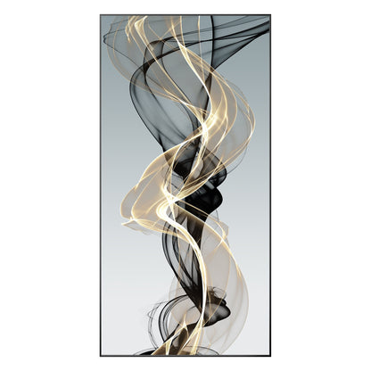Black Gold Abstract Wall Art Vertical Canvas, Modern Swirl Ribbon Artwork, Luxur #9