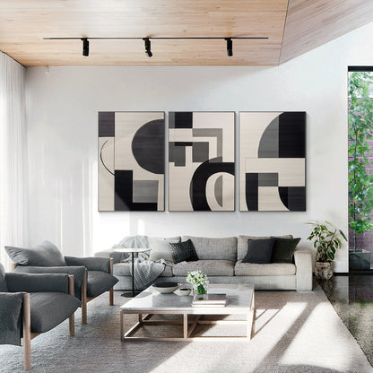 Black Gray Abstract Geometric Painting Set: Modern Canvas Wall Art #2