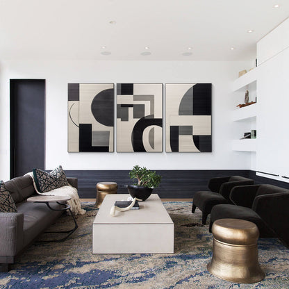 Black Gray Abstract Geometric Painting Set: Modern Canvas Wall Art #3