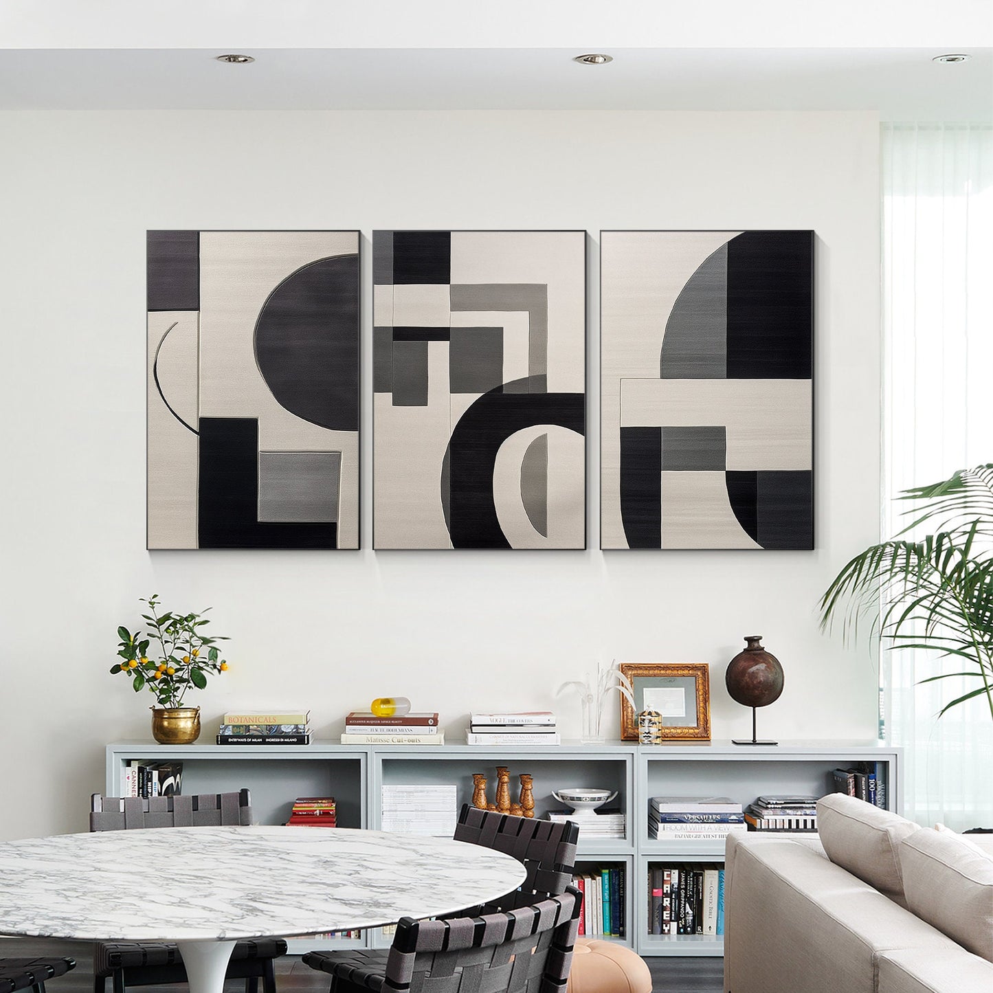 Black Gray Abstract Geometric Painting Set: Modern Canvas Wall Art #4