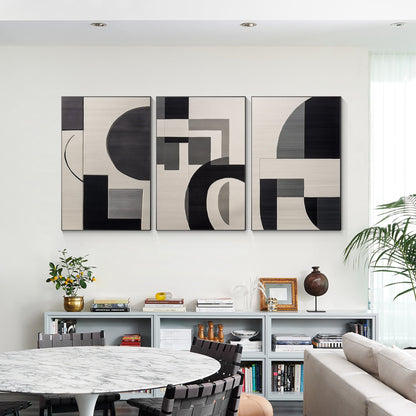 Black Gray Abstract Geometric Painting Set: Modern Canvas Wall Art #4