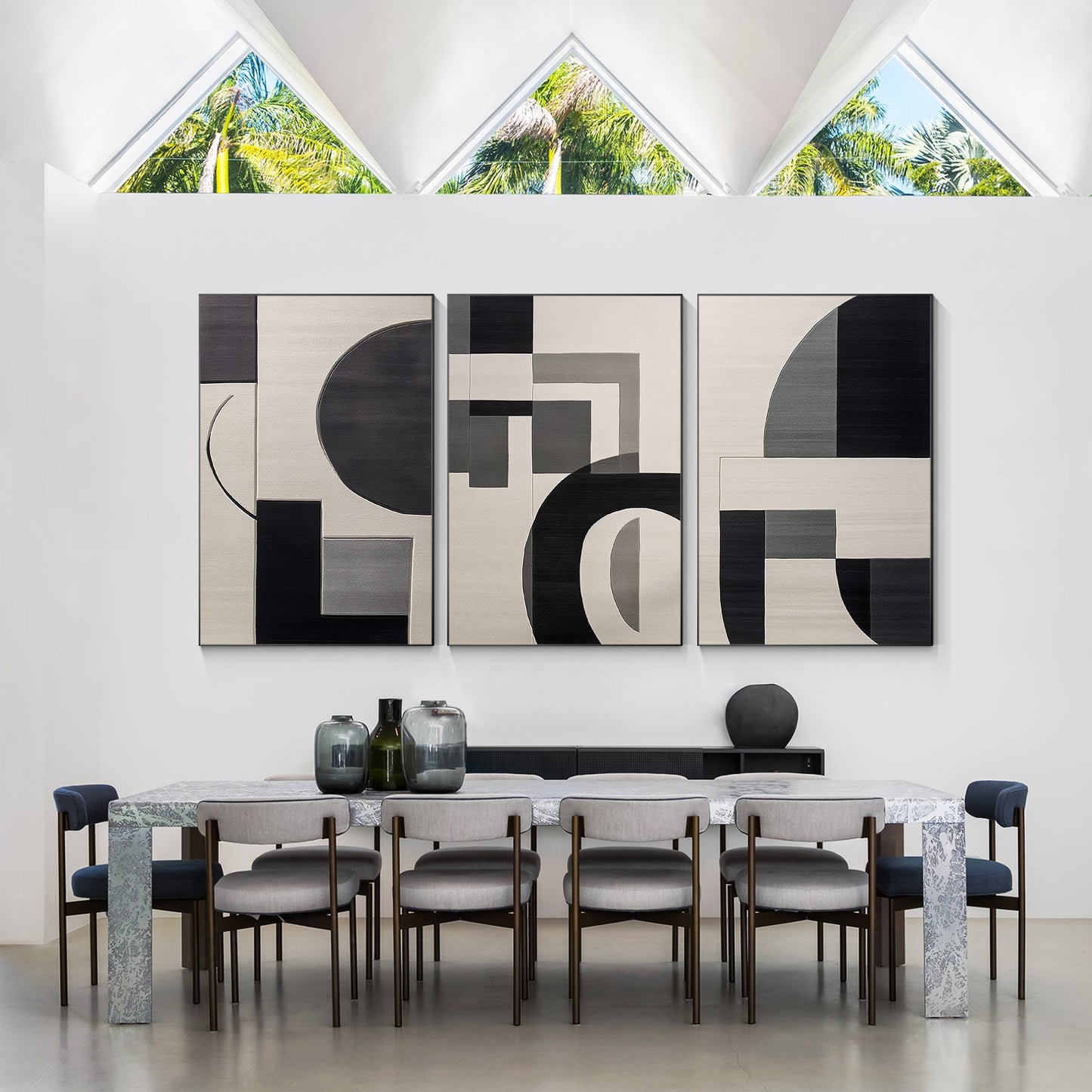 Black Gray Abstract Geometric Painting Set: Modern Canvas Wall Art #5