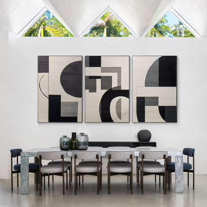 Black Gray Abstract Geometric Painting Set: Modern Canvas Wall Art #5
