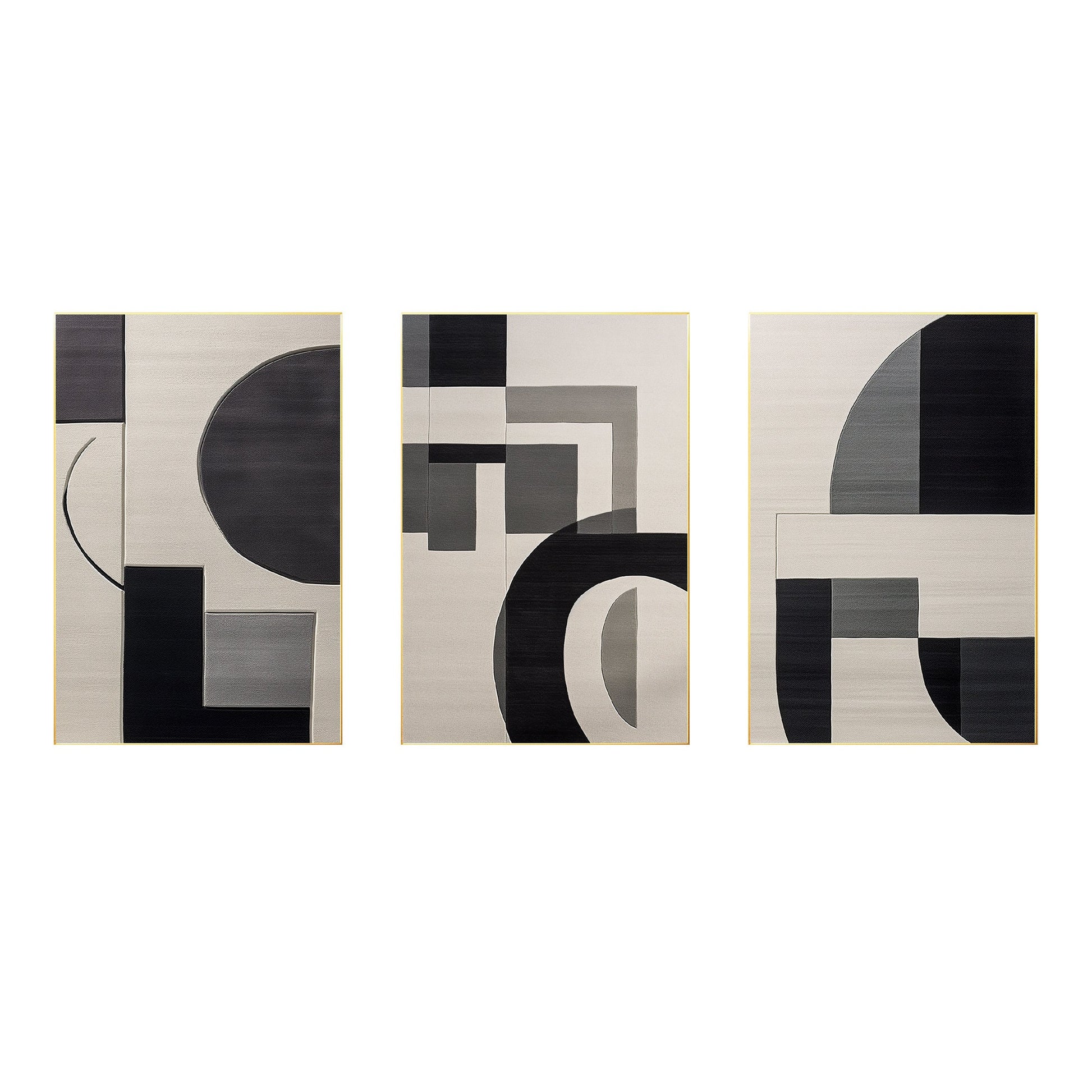 Black Gray Abstract Geometric Painting Set: Modern Canvas Wall Art #8