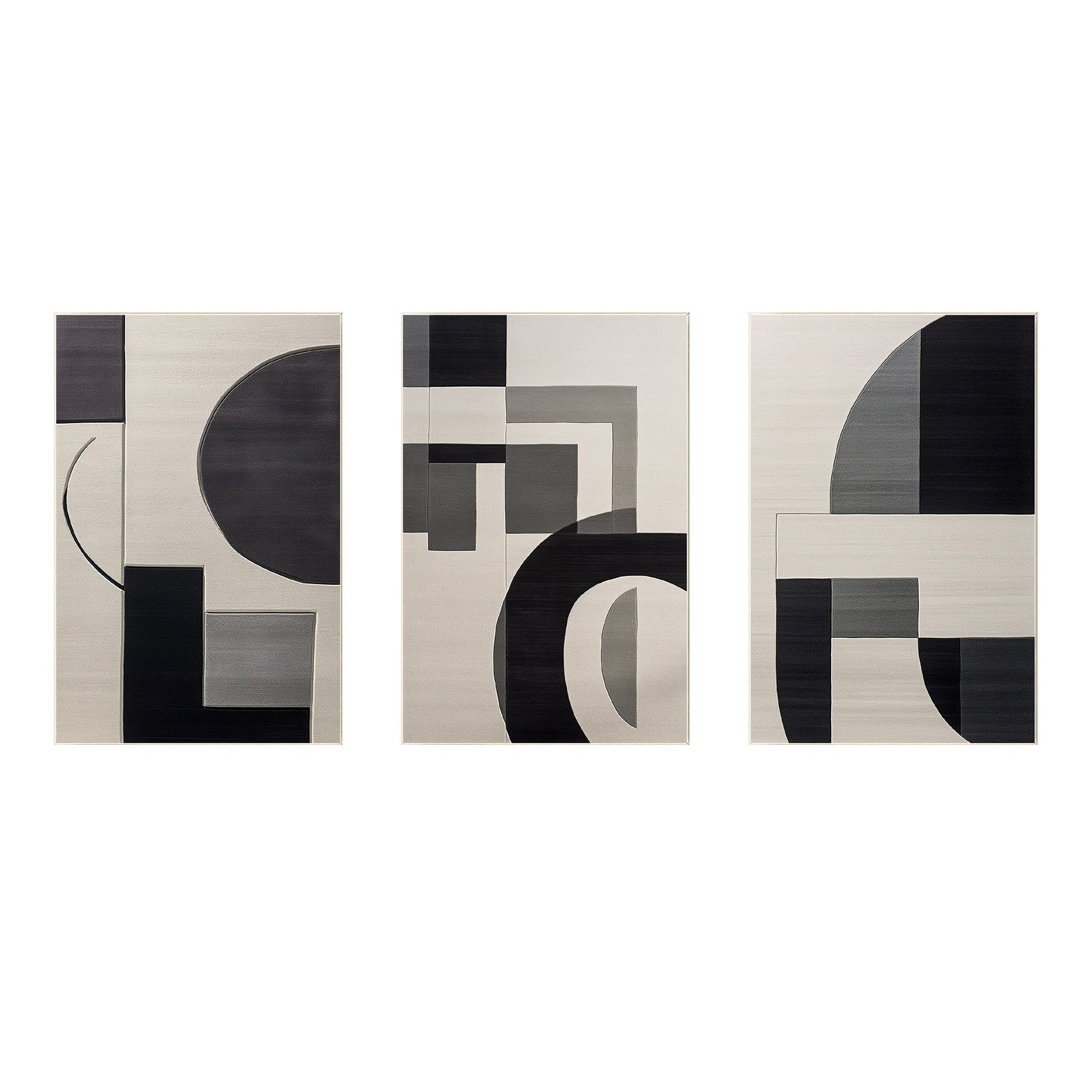 Black Gray Abstract Geometric Painting Set: Modern Canvas Wall Art #9