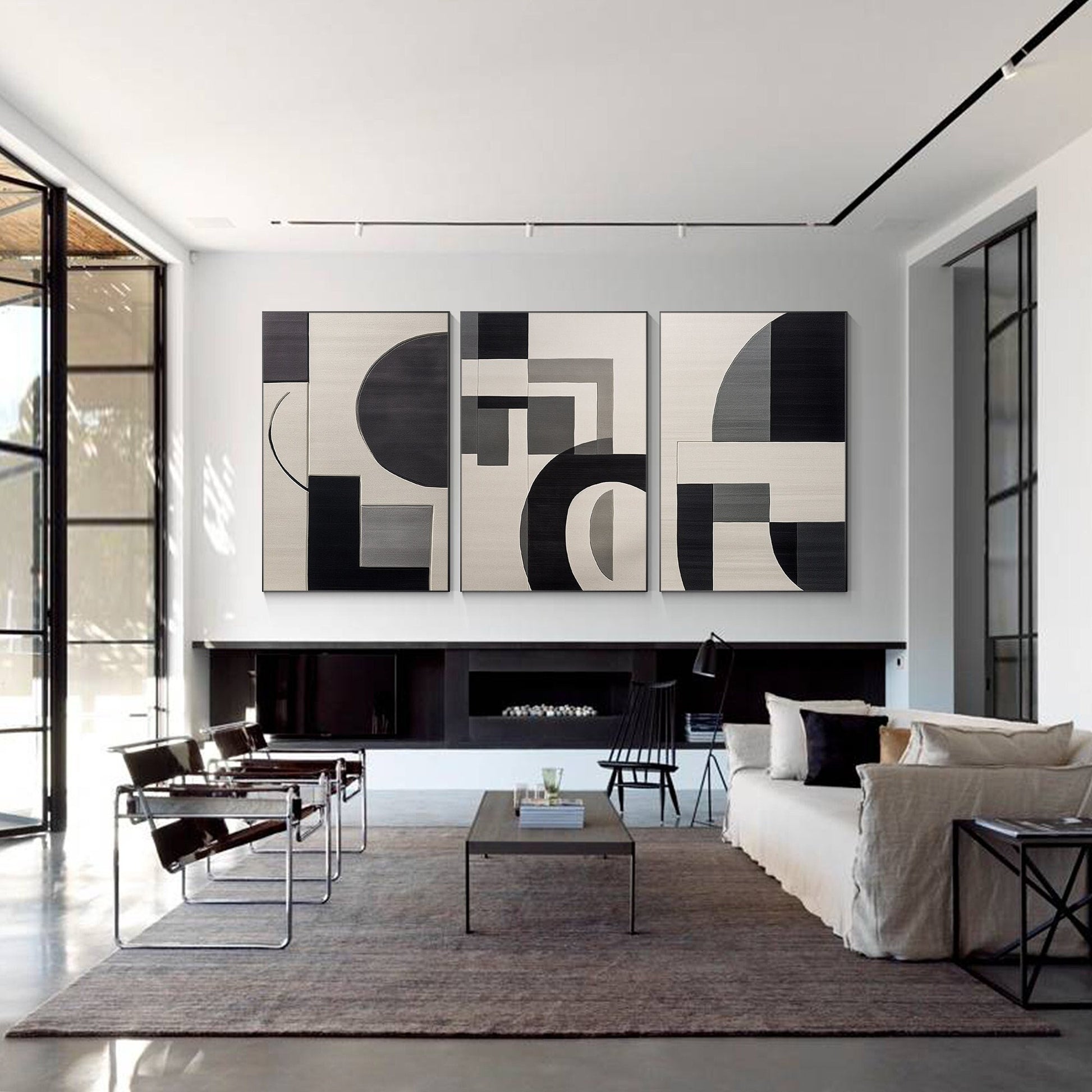 Black Gray Abstract Geometric Painting Set: Modern Canvas Wall Art #1