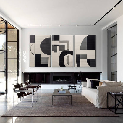 Black Gray Abstract Geometric Painting Set: Modern Canvas Wall Art #1