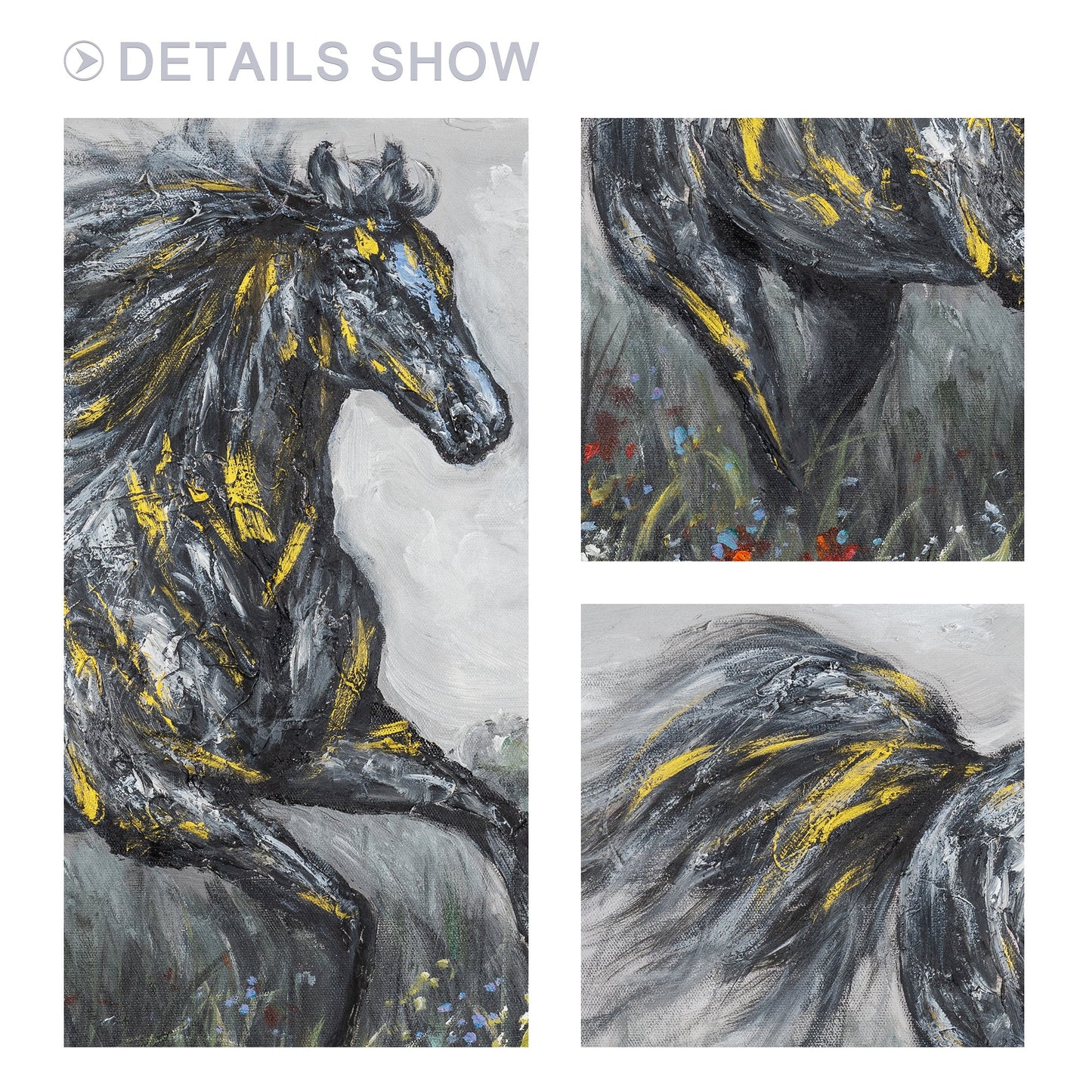 Black Gray Horse Painting Original Painting On Canvas, Horizontal Horse Wall Art #6