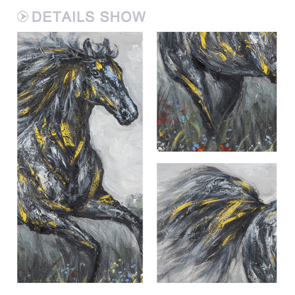 Black Gray Horse Painting Original Painting On Canvas, Horizontal Horse Wall Art #6