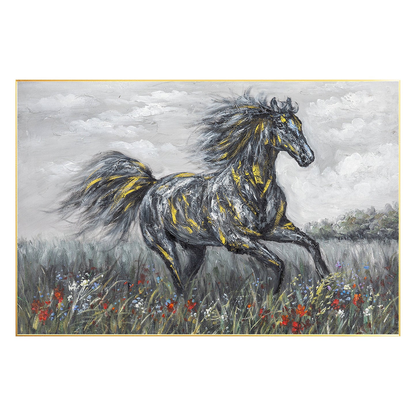 Black Gray Horse Painting Original Painting On Canvas, Horizontal Horse Wall Art #8