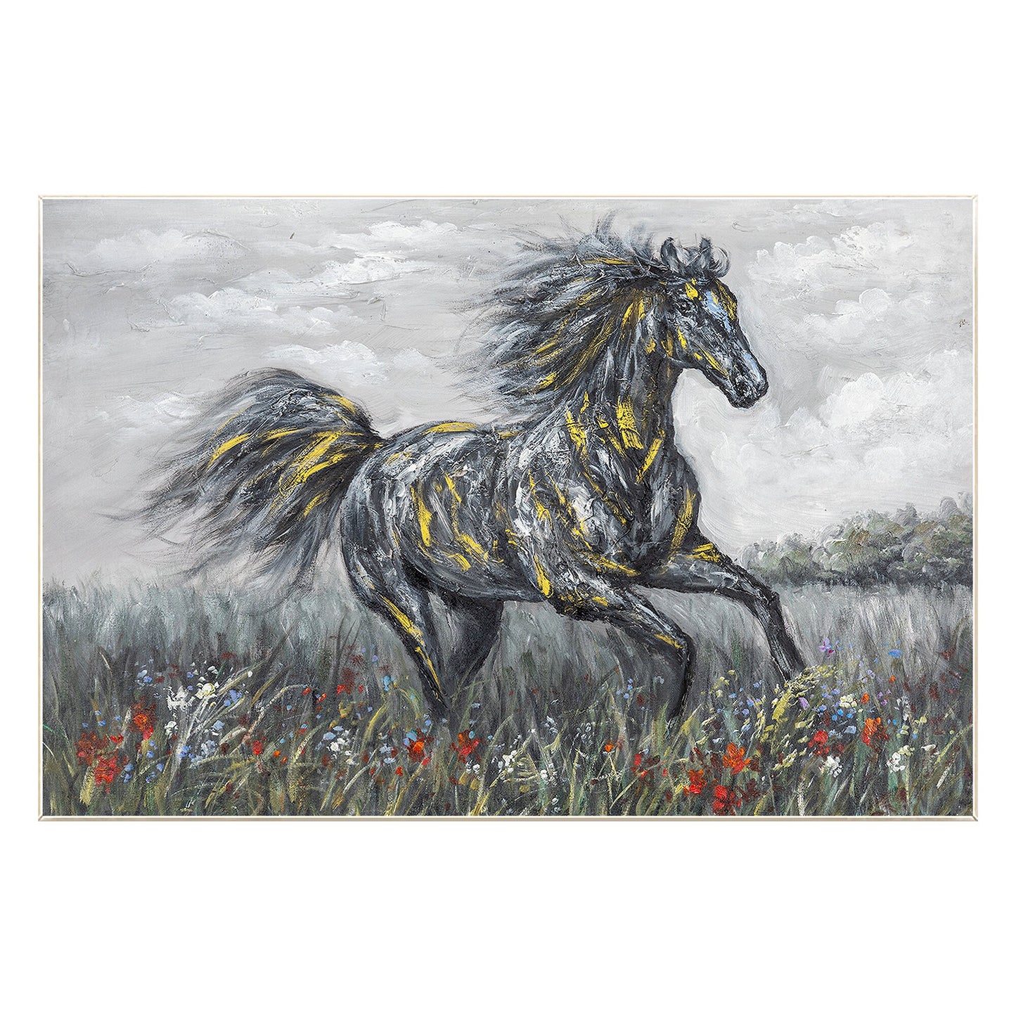 Black Gray Horse Painting Original Painting On Canvas, Horizontal Horse Wall Art #9