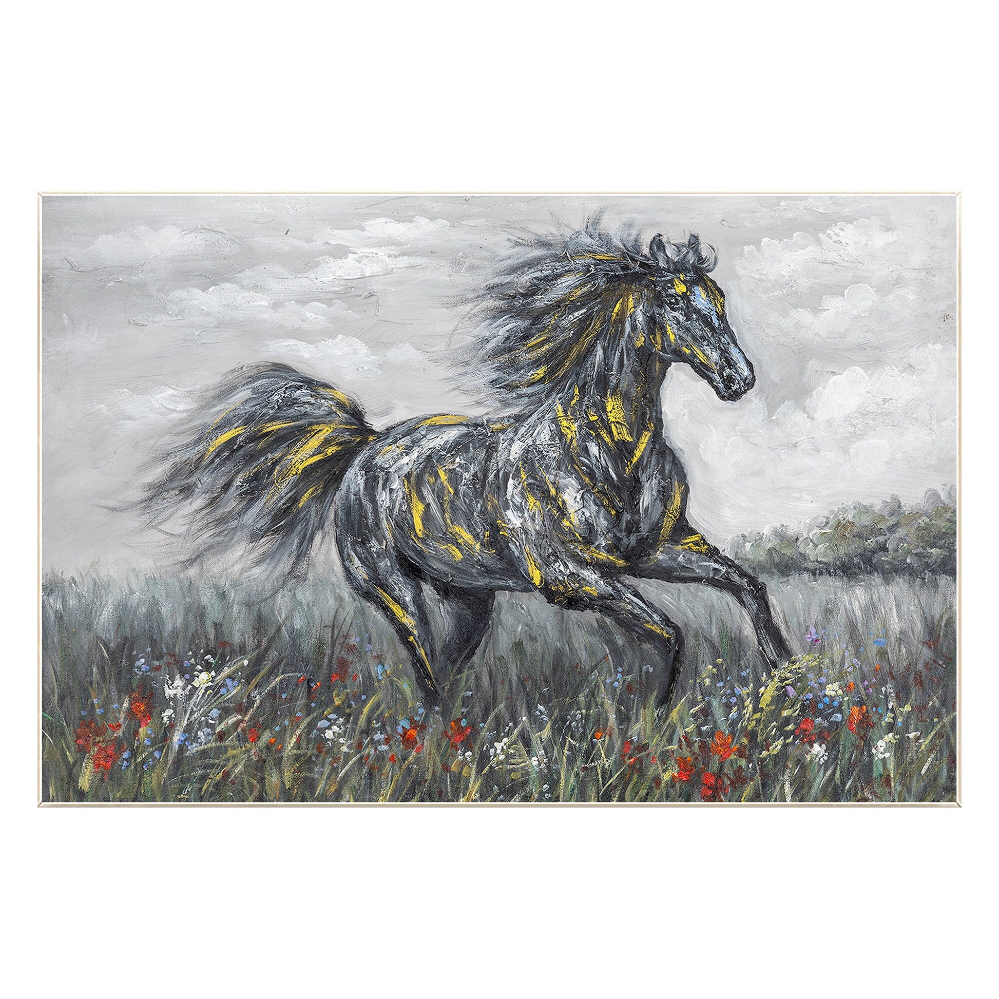 Black Gray Horse Painting Original Painting On Canvas, Horizontal Horse Wall Art #9