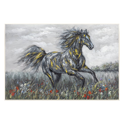 Black Gray Horse Painting Original Painting On Canvas, Horizontal Horse Wall Art #9
