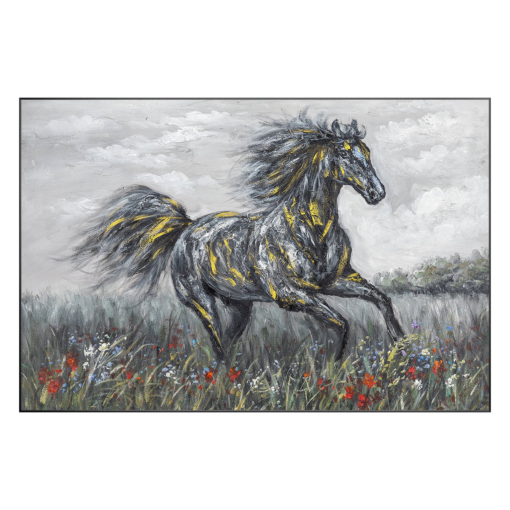 Black Gray Horse Painting Original Painting On Canvas, Horizontal Horse Wall Art #10