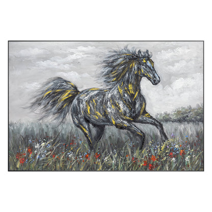 Black Gray Horse Painting Original Painting On Canvas, Horizontal Horse Wall Art #10