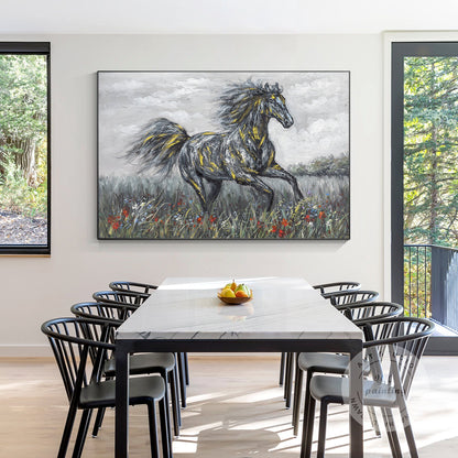 Black Gray Horse Painting Original Painting On Canvas, Horizontal Horse Wall Art #1