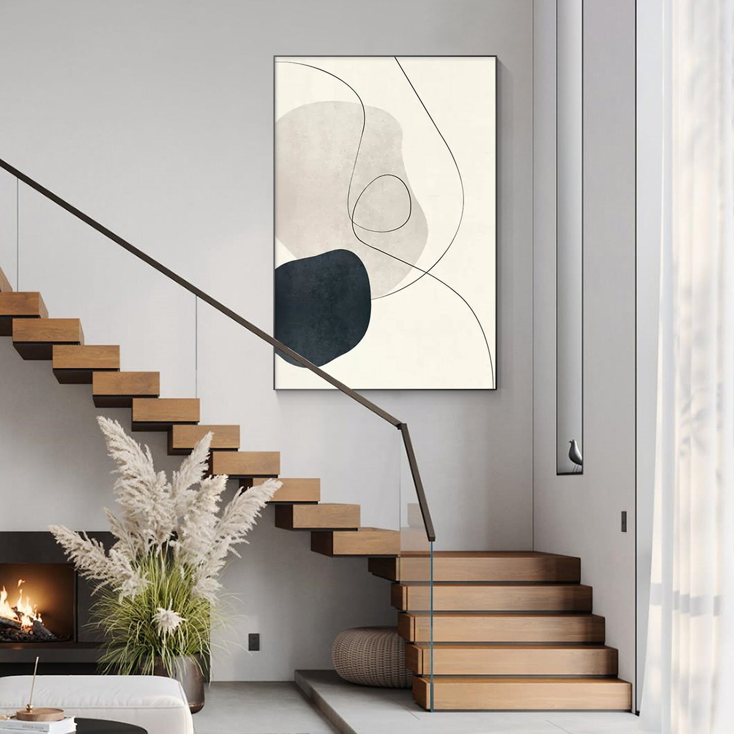 Black & Gray Wabi Sabi Painting: Minimalist Framed Canvas Wall Art #2