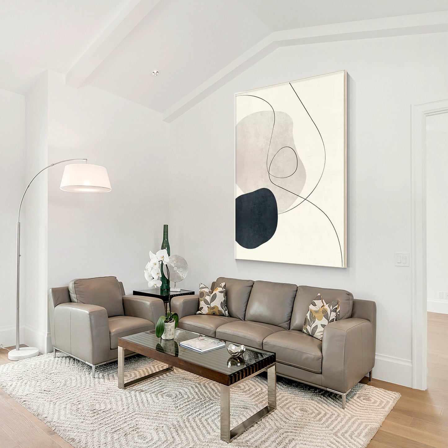 Black & Gray Wabi Sabi Painting: Minimalist Framed Canvas Wall Art #3