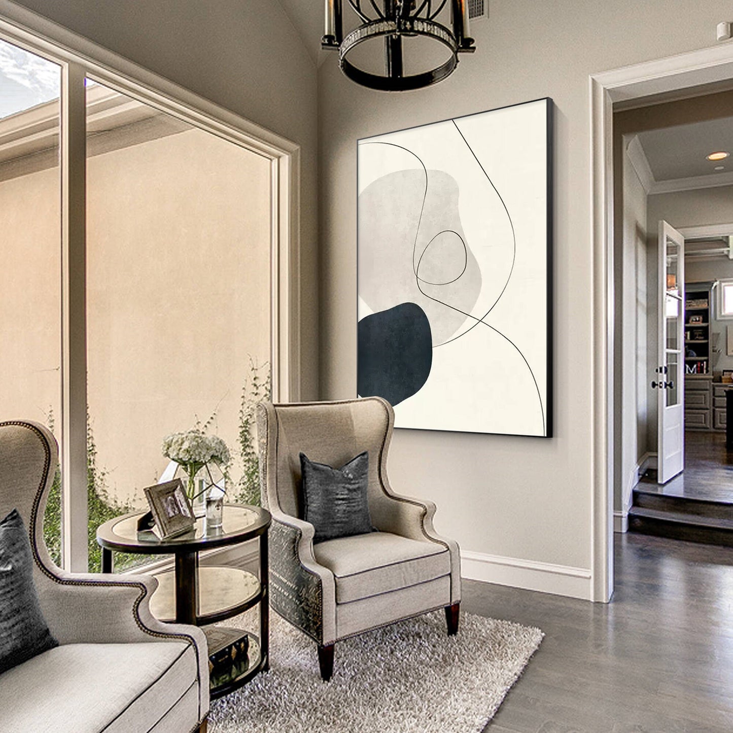 Black & Gray Wabi Sabi Painting: Minimalist Framed Canvas Wall Art #4