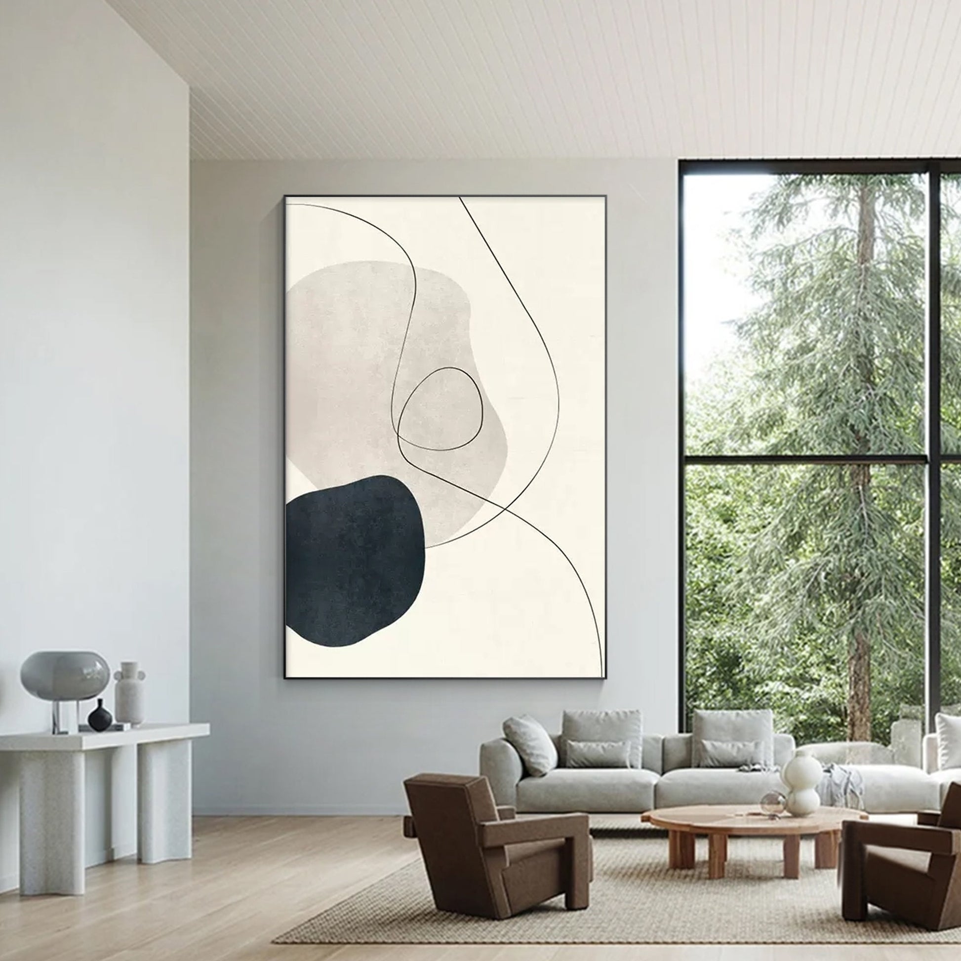 Black & Gray Wabi Sabi Painting: Minimalist Framed Canvas Wall Art #5