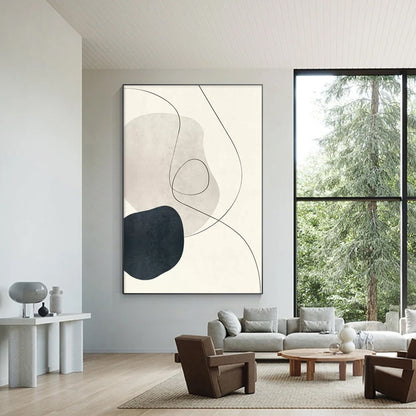 Black & Gray Wabi Sabi Painting: Minimalist Framed Canvas Wall Art #5